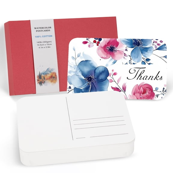 Uxcell 60 Sheets Watercolor Postcards, 4x6 Inch Rounded Corners Rough(Red)