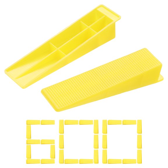 Uxcell 600 PCS Tile Leveling System Wedges, Reusable Tile Leveling Wedges for 1/8", 1/16", 1/32" Spacers for Ceramic Wall Installation and Stone Installation, Yellow