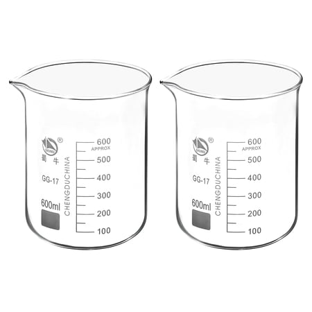 Uxcell 600ml Low Form Glass Beaker 3.3 Borosilicate Graduated Lab Measuring Cups 2 Pack