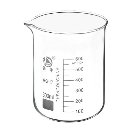 Uxcell 600ml Low Form Glass Beaker, 3.3 Borosilicate Graduated Lab Measuring Cups