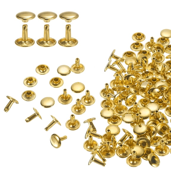 Uxcell 60Pack Double Cap Leather Rivet, 10x10mm Round Cap Tubular Metal Studs Leather Crafting Rivet, Gold
