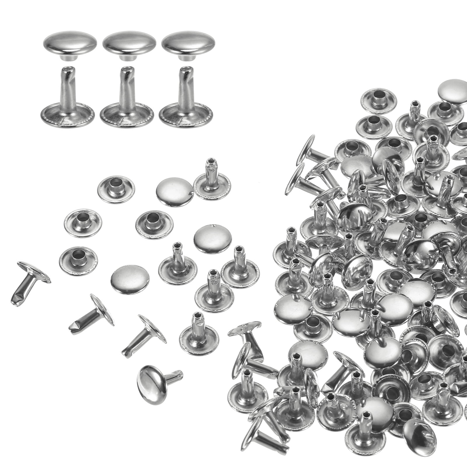 Uxcell 60Pack Double Cap Leather Rivet, 10x10mm Round Cap Tubular Metal ...