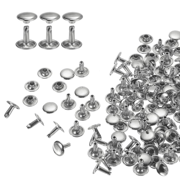 Uxcell 60Pack Double Cap Leather Rivet, 10x10mm Round Cap Tubular Metal Studs Leather Crafting Rivet, Silver