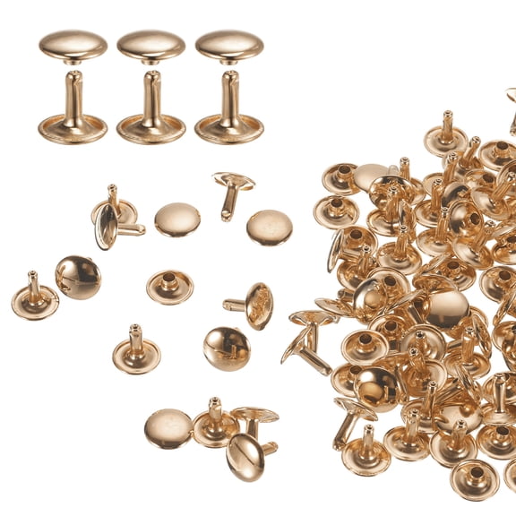 Uxcell 60Pack Double Cap Leather Rivet, 12x12mm Round Cap Tubular Metal Studs Leather Crafting Rivet, Light Gold