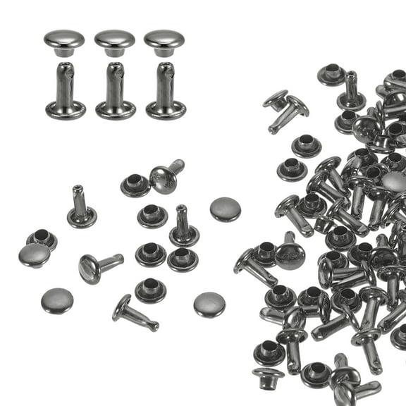 Uxcell 60 Set Double Cap Leather Rivet, 6x8mm Cap Tubular Metal Craft Rivet, Gunmetal