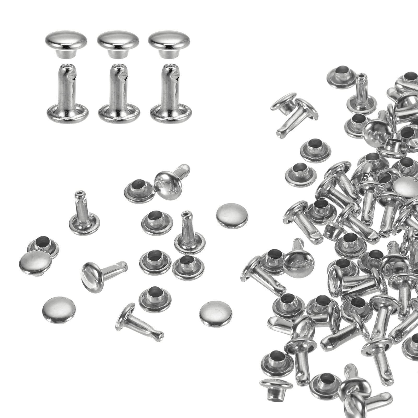 Uxcell 60Pack Double Cap Leather Rivet, 6x8mm Round Cap Tubular Metal ...
