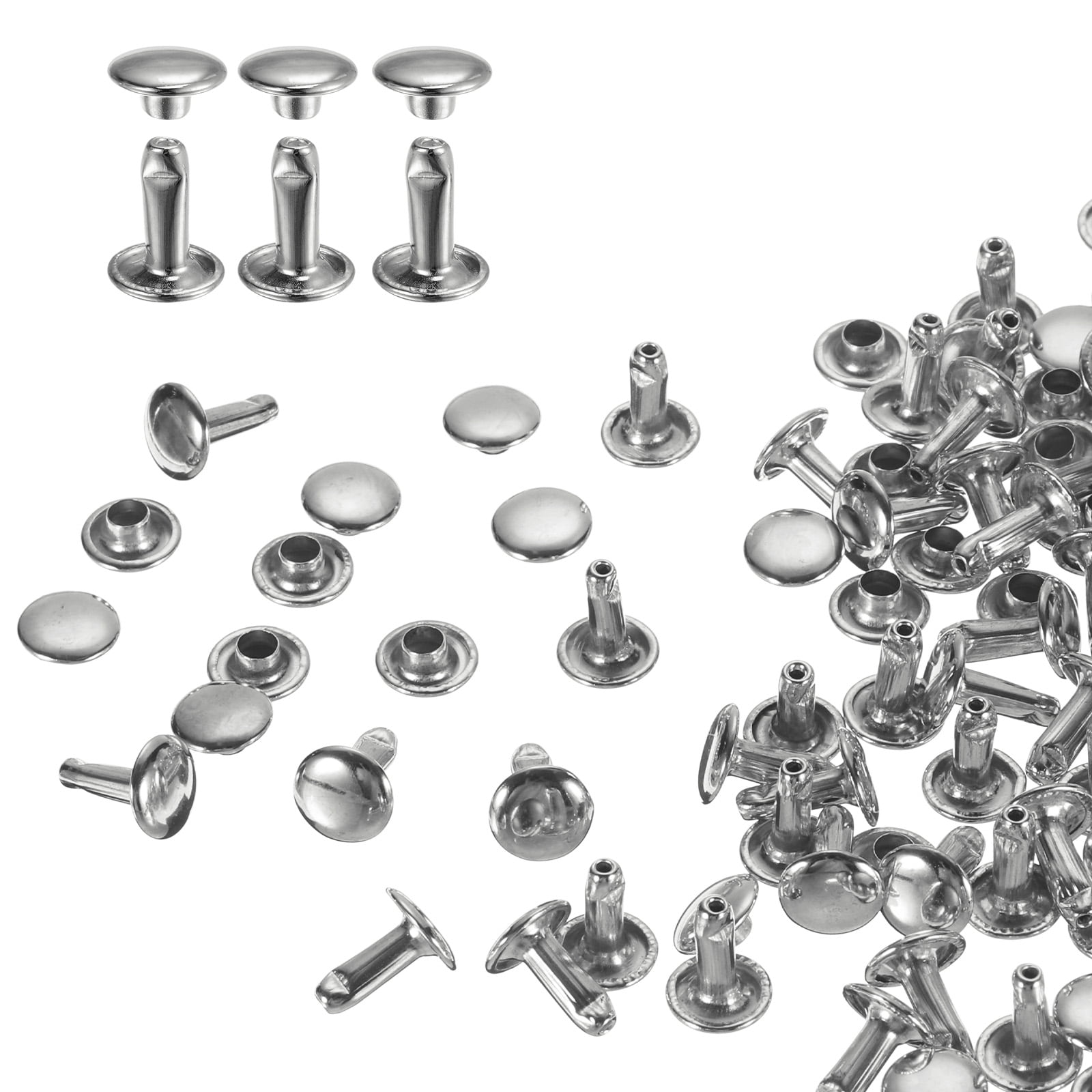Uxcell 60 Set Double Cap Leather Rivet, 8x10mm Round Cap Tubular Metal ...