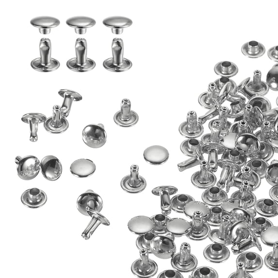 Uxcell 60Pack Double Cap Leather Rivet, 8x8mm Round Cap Tubular Metal ...