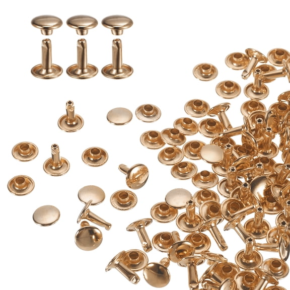Uxcell 60Pack Double Cap Leather Rivet, 9x10mm Round Cap Tubular Metal Studs Leather Crafting Rivet, Light Gold