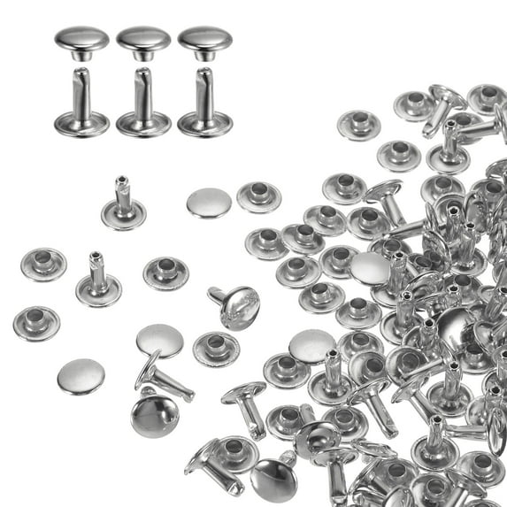 Uxcell 60Pack Double Cap Leather Rivet, 9x10mm Round Cap Tubular Metal Studs Leather Crafting Rivet, Silver