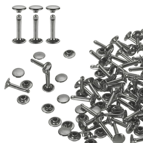 Uxcell 60Pack Double Cap Leather Rivet, 9x16mm Round Cap Tubular Metal Studs Leather Crafting Rivet, Gunmetal