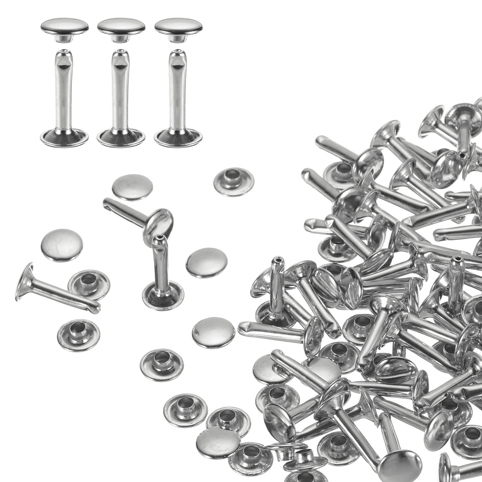 Uxcell 60 Set Double Cap Leather Rivet, 9x16mm Round Cap Tubular Metal ...