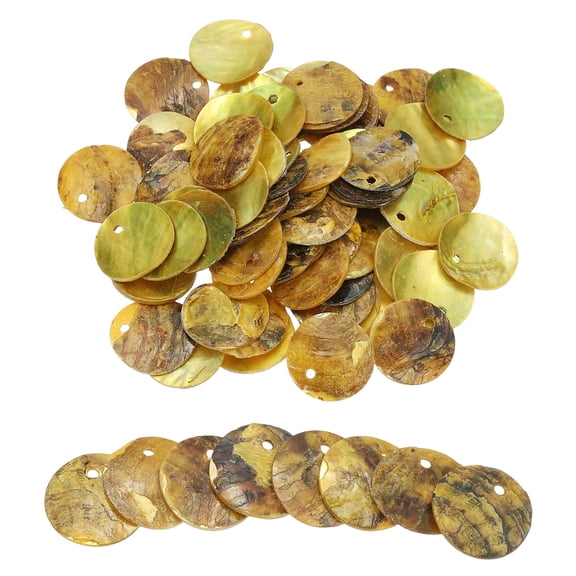 Uxcell 60Pcs Capiz Shells 1.5cm/0.6" Round Natural Shells with 2 Holes for DIY Craft Decoration, Yellow