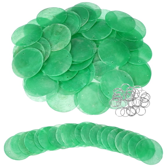 Uxcell 60Pcs Capiz Shells, 5cm/2" Round Natural Shells with 2 Holes and Silver Ring for Seashell Wind Chimes Curtain Shell Garland DIY Jewelry Craft Wedding Home Decoration, Emerald Green