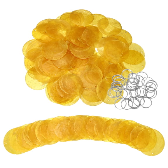 Uxcell 60Pcs Capiz Shells, 5cm/2" Round Natural Shells with 2 Holes and Silver Ring for Seashell Wind Chimes Curtain Shell Garland DIY Jewelry Craft Wedding Home Decoration, Gold
