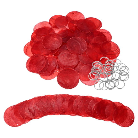 Uxcell 60Pcs Capiz Shells, 5cm/2" Round Natural Shells with 2 Holes and Silver Ring for Seashell Wind Chimes Curtain Shell Garland DIY Jewelry Craft Wedding Home Decoration, Red