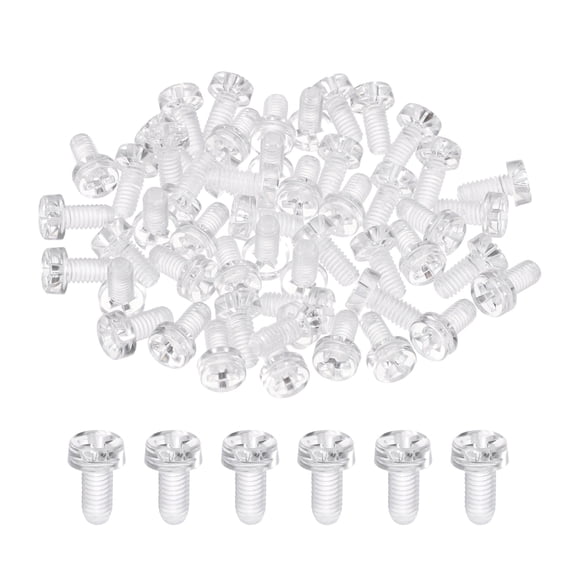 Uxcell 60Pcs Clear Acrylic Screws, M4x8mm PC Plastic Phillips Round Head Bolts