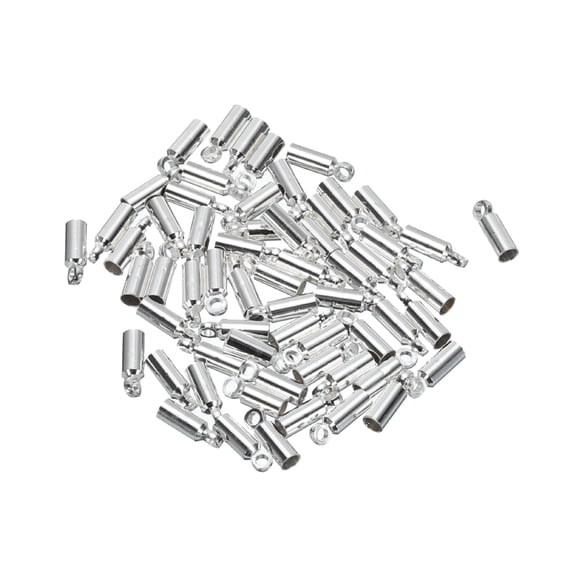 Uxcell 60Pcs Cord End Caps 7mm End Cap Barrel Beads Kumihimo 2.5mm Dia for Leather Cord Tassels Jewelry Making Silver