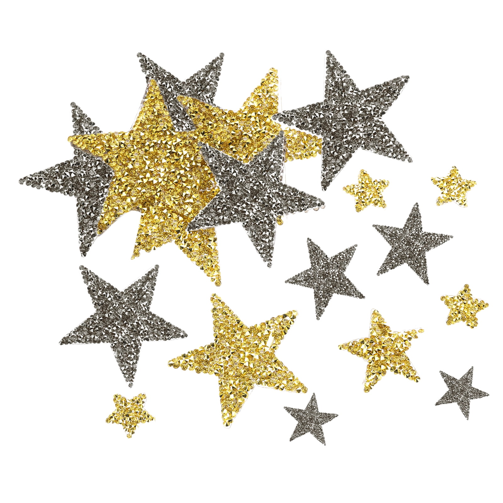Uxcell 60Pcs Iron on Star Patches Rhinestone, Appliques Adhesive Glitter Embellishments Patches Mixed Size for Clothing Jeans DIY Repair (Gold Silver)