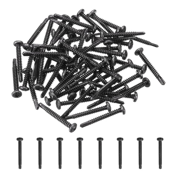 Uxcell 60Pcs M4.8 x 38mm Pan Head Self Tapping Screws for Metal, Black