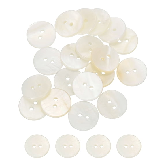Uxcell 60Pcs Natural Shell Buttons, 15mm 2-Hole Round Shell Craft Sewing Button, Decorative Accessories for Coats, Shirts, Clothing DIY Projects, White