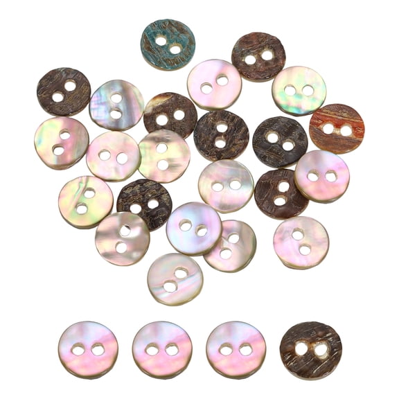 Uxcell 60Pcs Natural Shell Buttons, 9mm 2-Hole Round Shell Craft Sewing Button, Decorative Accessories for Coats, Shirts, Clothing DIY Projects, Natural Color