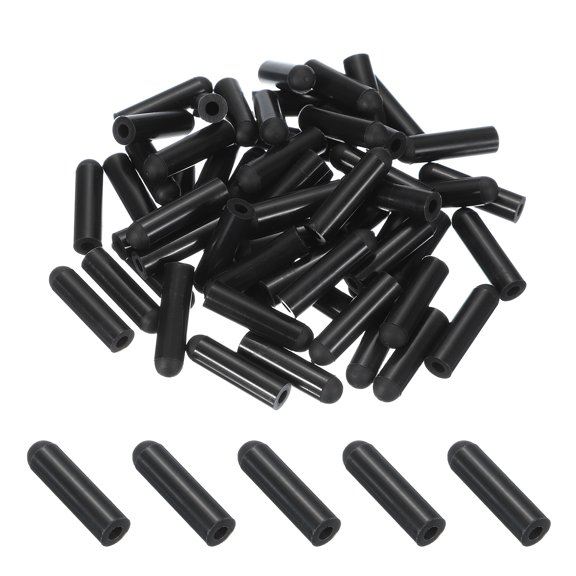 Uxcell 60Pcs Silicone End Caps, 7/64"(2.8mm) ID Round Rubber Screw Thread Protector Hook Protector, Flexible Rubble Bolt Covers for Bolt Metal Tube Rod Screw (0.8" Height Black)