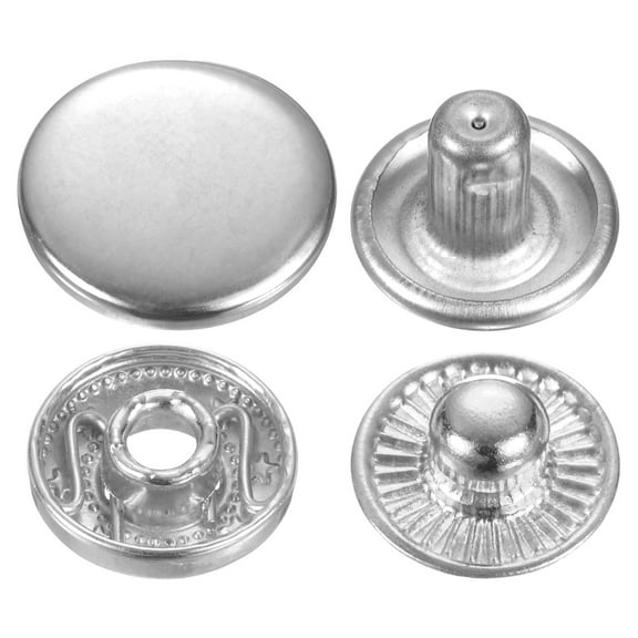 Uxcell 60Set Press-Stud Cap Button 15mm Metal Snap Fastener for Canvas, Silver