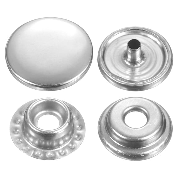 Uxcell 60Set Press-Stud Cap Button 15mm Metal Snap Fastener for Clothing, Silver