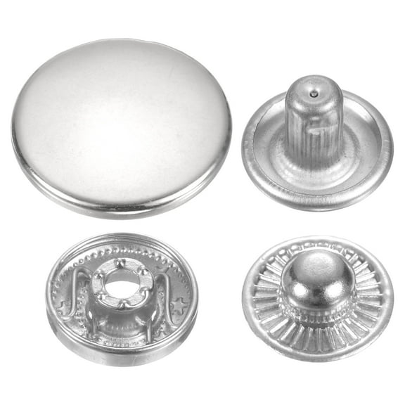 Uxcell 60Set Press-Stud Cap Button 20mm Metal Snap Fastener for Leathers, Silver