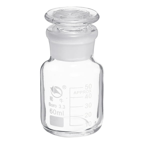 Uxcell 60mL Clear Reagent Media Graduated Borosilicate Glass Storage Bottle Clear Cap