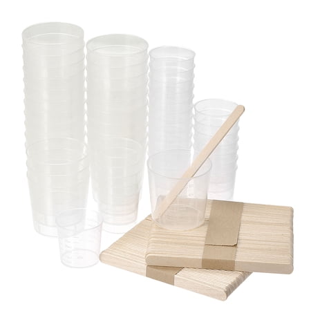 Uxcell 60ml/2oz 30ml PP Plastic Graduated Beaker with Stirring Sticks 150in1 Set