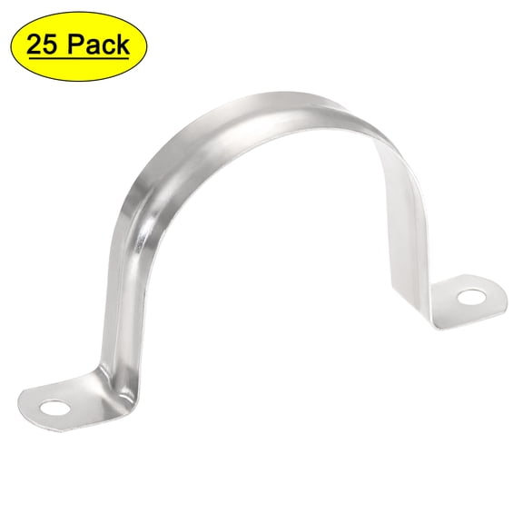 Uxcell 60mm(2.4") 201 Stainless Steel 2 Holes Rigid Pipe Strap Tension Tube Clamp 25 Pack