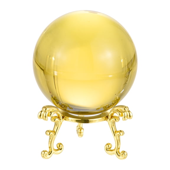 Uxcell 60mm/2.4" K9 Crystal Ball Decorative Ball with Gift Box and Metal Stand Yellow 1 Set