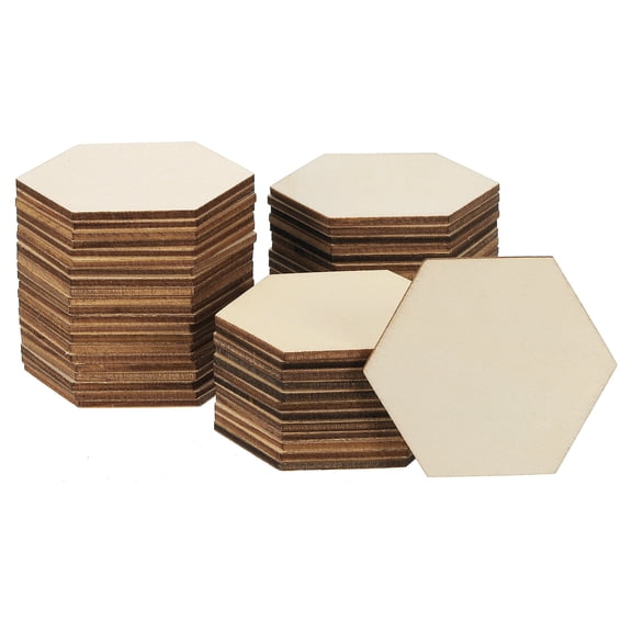 Uxcell 60mm Wood Pieces, 50 Pack Unfinished Hexagonal Wood Shapes Blank Wooden Cutouts Ornaments Natural