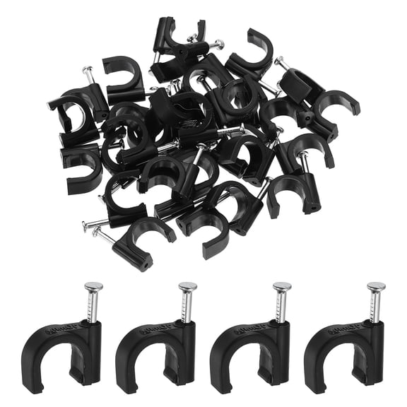 Uxcell 60pcs Cable Clips with Nail 10mm ID Circular Single Half Clamp J-Hook with Nail Cord Clips for Wires on Wall for Ethernet Tacks Coax Pex Tubing Pipe Support, Black