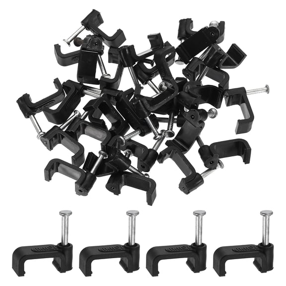 Uxcell 60pcs Cable Clips with Nail 12mm ID Squarer Single Half Clamp J-Hook with Nail Cord Clips for Wires on Wall for Ethernet Tacks Coax Pex Tubing Pipe Support, Black