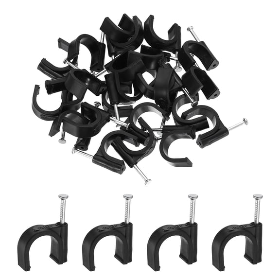 Uxcell 60pcs Cable Clips with Nail 16mm ID Circular Single Half Clamp J-Hook with Nail Cord Clips for Wires on Wall for Ethernet Tacks Coax Pex Tubing Pipe Support, Black
