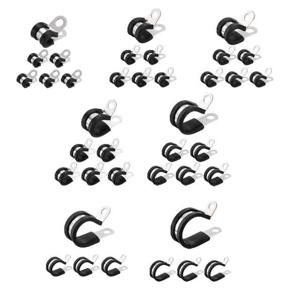 Uxcell 60pcs Stainless Steel Cable Clamps 1/4"-1" Rubber Cushioned Insulated Clamp for Tube Pipe Wire Cord