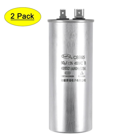 Uxcell 60uF 450V AC Aluminum Case with Terminal Round CBB65 Run Capacitor 2 Pack