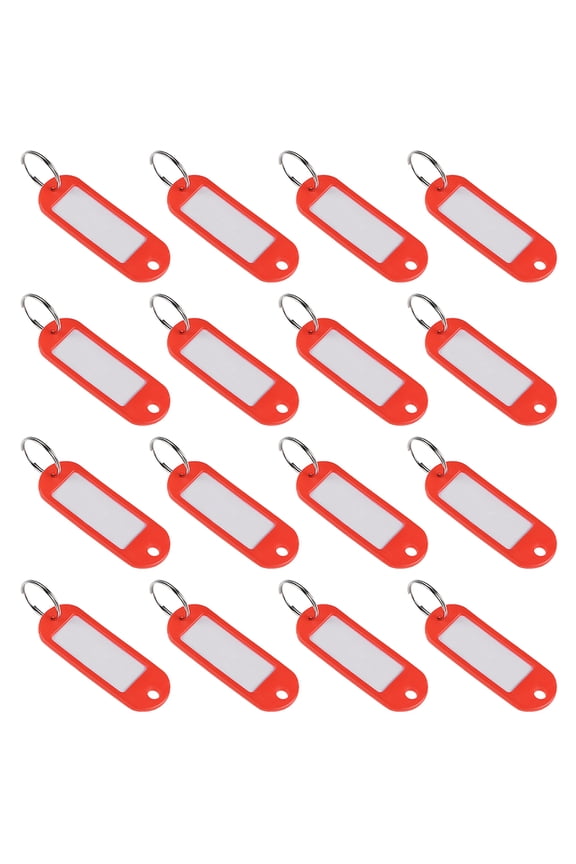 60x21mm Plastic Key Tags with Split Keyring Red 16 Count