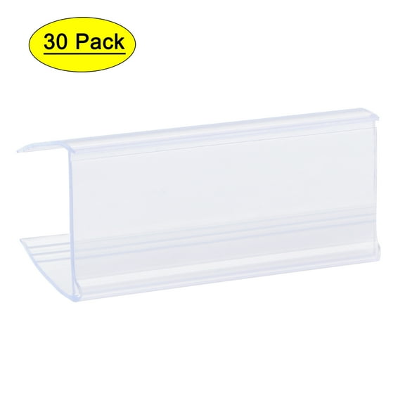 Uxcell 60x28mm Clear Blue Plastic Label Holder Clip for Shelf, 30 Pack
