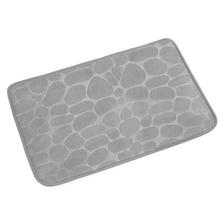 Uxcell 60x40cm Non-Slip Bath Mat Cobblestone Embossed Bathroom Carpet Memory Foam Absorbent Floor Mat For Home-Grey