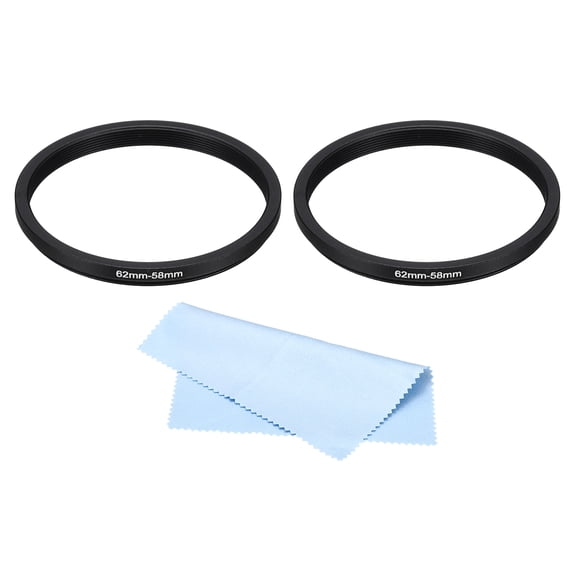 Uxcell 62mm-58mm Step Down Ring with Cleaning Cloth, 2 Pack Camera Lens Filter Adapter Ring, Black