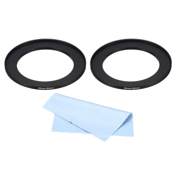 Uxcell 62mm-82mm Step Up Ring with Cleaning Cloth, 2 Pack Camera Lens Filter Adapter Ring, Black