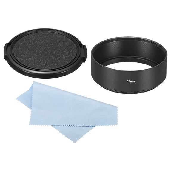Uxcell 62mm Lens Hood, Standard Focus Frosted Surface Hood with Cap and Cleaning Cloth for Camera Lens, Black
