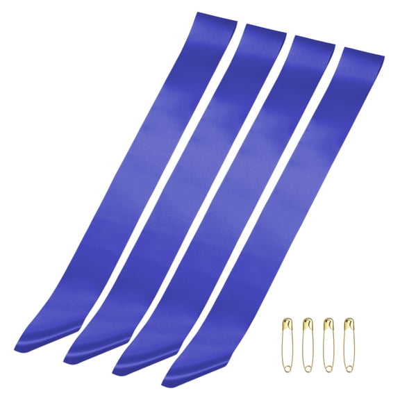 Uxcell 63" x 4" Blank Satin Sash, 4 Pcs Blue Plain Prom Queen Satin Sashes for Pageant Prom Graduation Wedding Banquet Birthday Party DIY Decorations