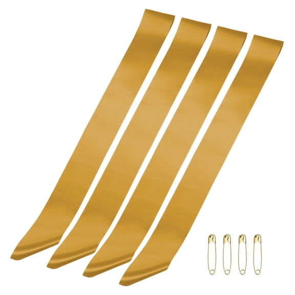 Uxcell 63" x 4" Blank Satin Sash, 4 Pcs Gold Plain Prom Queen Satin Sashes for Pageant Prom Graduation Wedding Banquet Birthday Party DIY Decorations