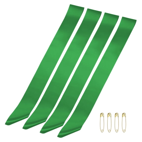 Uxcell 63" x 4" Blank Satin Sash, 4 Pcs Green Plain Prom Queen Satin Sashes for Pageant Prom Graduation Wedding Banquet Birthday Party DIY Decorations