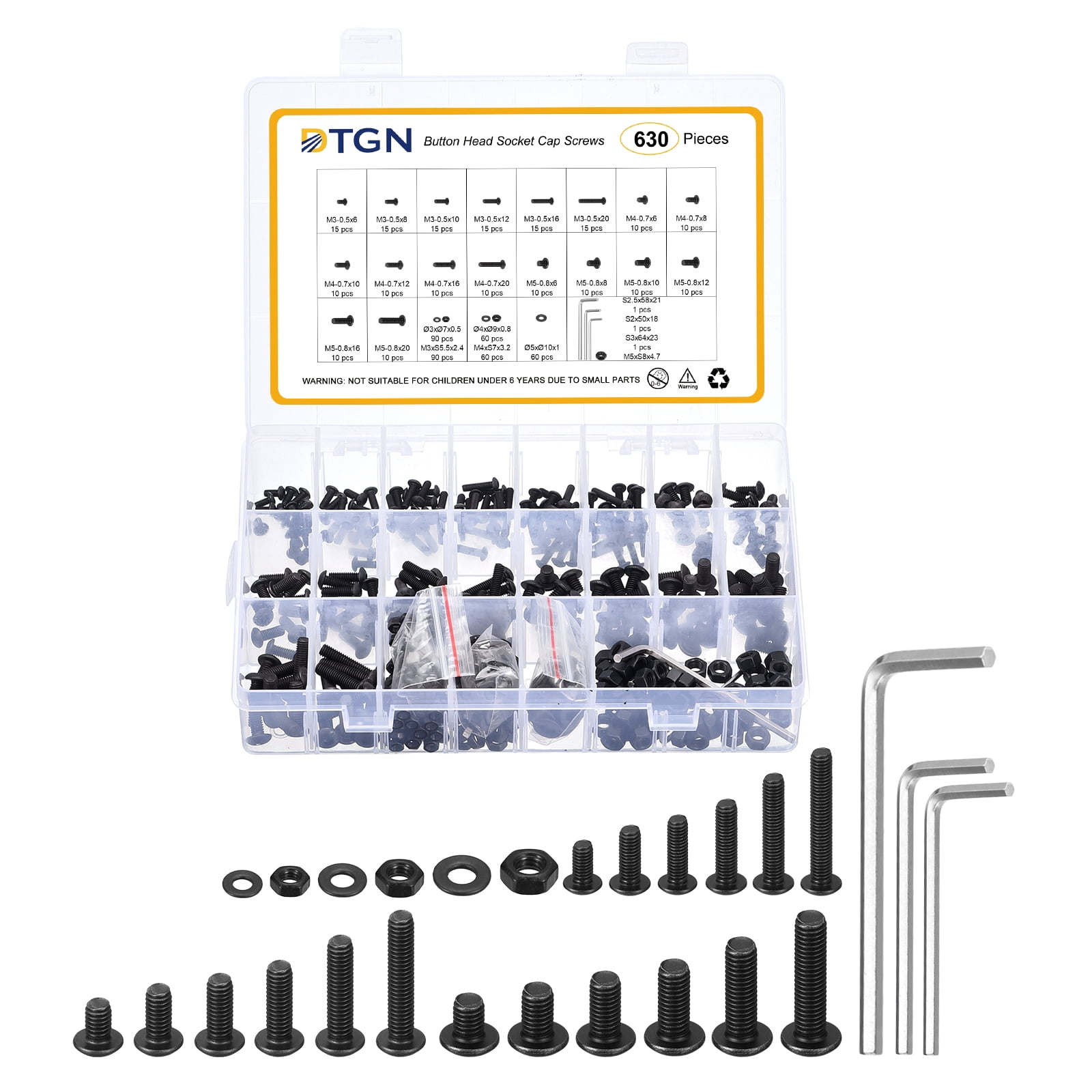 810 Pcs M3 M4 M5 Button Head Socket Cap Screw Assortment Kit - 304 Stainless Steel Bolts, Nuts, Washers